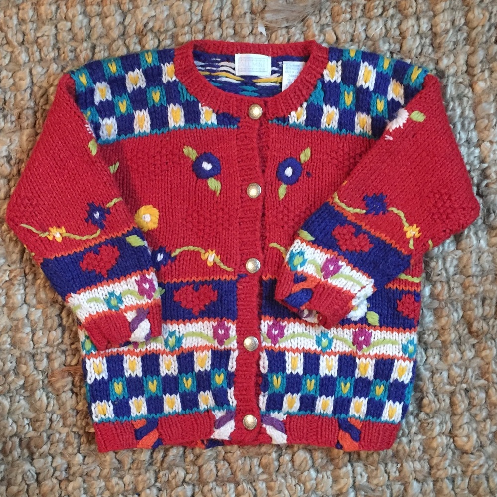 Vintage flowers and hearts knit sweater 24 mo